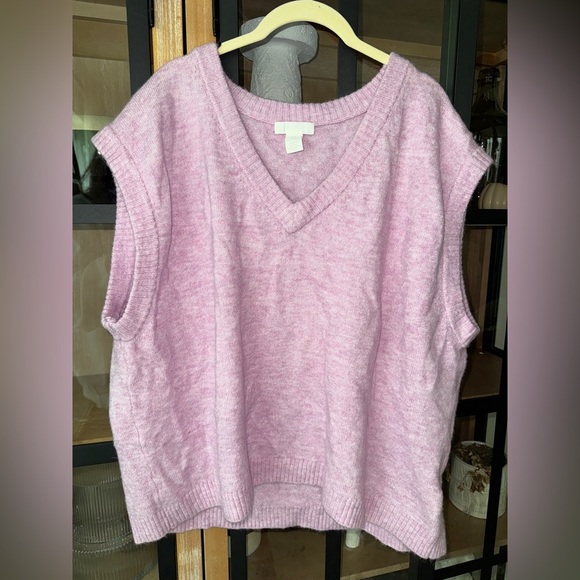 H&M sweater vest lavender knit sleeveless wool pastel oversized vneck - Picture 2 of 6